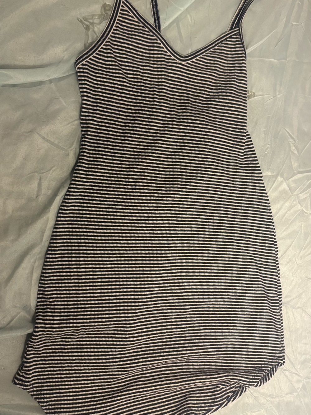 Wet Seal Y2K Black White Striped Knit Back Detail Strappy Beachy Dress Size XL